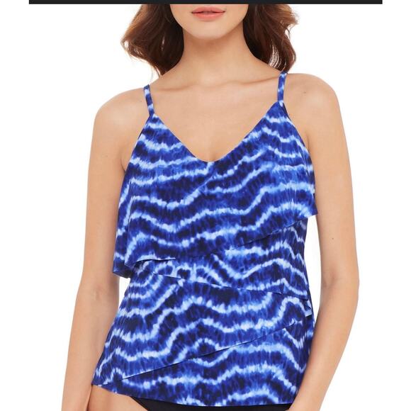 Miraclesuit Blue New Wave Chloe Layered Tankini 10 NWT - Picture 1 of 3